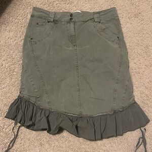 BDG Olive A-Line Skirt with Ruffle Hem